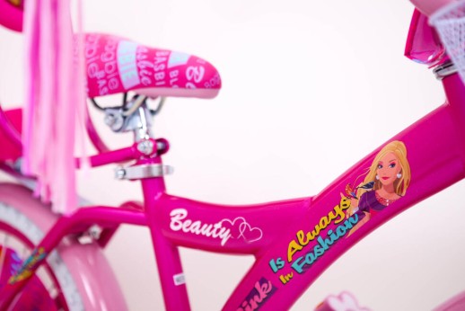 Розовый Велосипед для девочки от 7 лет "BARBIE-18" Барби с Багажником для кукол и страховочными колесами